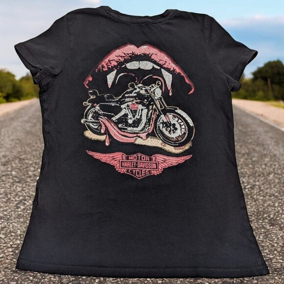 Harley Davidson Motorcycles‎ “Babes Club” Babydoll Tee Vampire Art - Picture 1 of 13